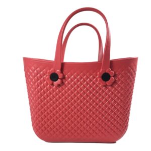 Wholesale Rhombus Embossed EVA Beach Tote Bag Cute Flower Decor Waterproof Portable Women Shopping Handbag Factory Supplier