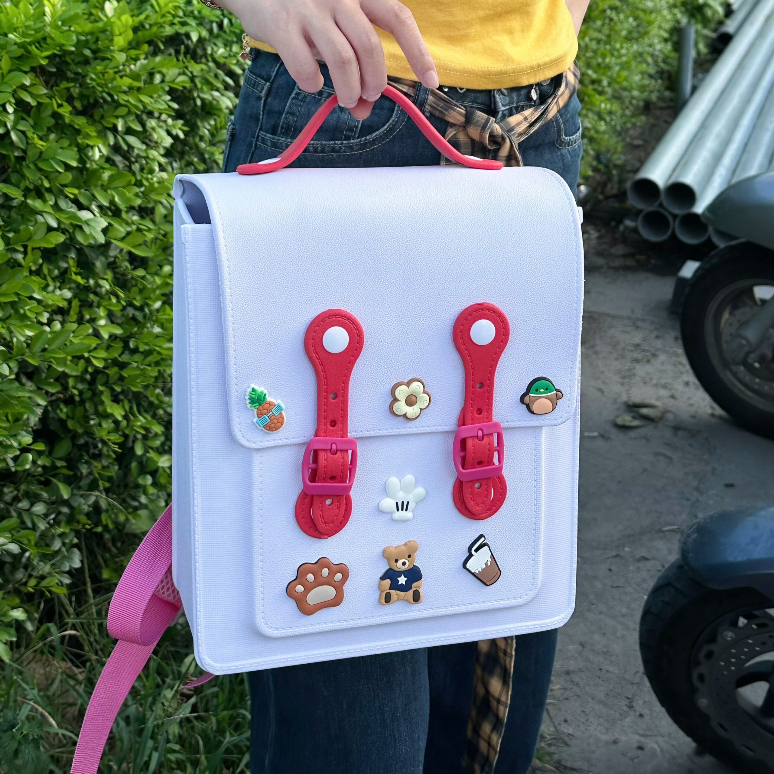 Wholesale DIY Hole Design EVA Backpack Waterproof Flap Buckle School Backpack Portable Outdoor Travel Handheld Shoulder Bag Factory Supplier - Image 2