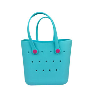 Wholesale Color Contrast Button Dot Hollow EVA Beach Tote Bag Waterproof Textured Surface Portable Women Shopping Handbag Factory Supplier